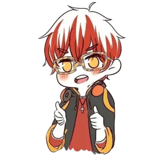 👍 707 Mystic Messenger anime, chibi, 707, mystic messenger, glasses, headphones, character telegram sticker