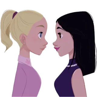 👩‍❤️‍💋‍👩 мультфильм, две женщины, анимированный, персонажи, дружба telegram sticker