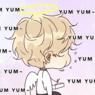 🍭 YUM~ YUM YUM~ lindo, ángel, comida, anime, dibujos animados whatsapp sticker