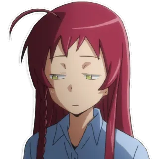 😑 anime, character, expression, bored, red hair telegram sticker