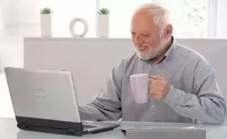 ☕️ Hide the Pain Harold meme, internet, funny, stock photo, man, laptop, computer telegram sticker