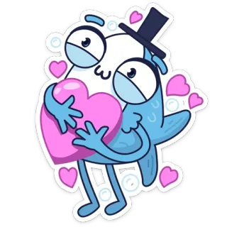 ❤️ pesce, cuore, amore, cartone animato, carino, animale, cappello a cilindro telegram sticker