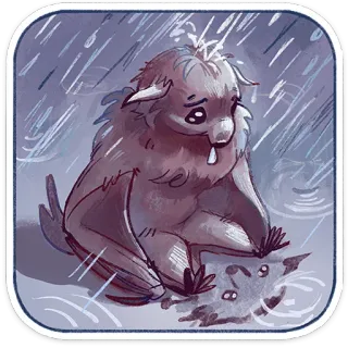😔 bat, animal, sad, rain, cute, puddle, cartoon telegram sticker