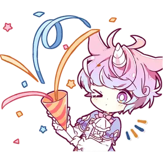 🥳 애니메이션, 유니콘, 콘페티, 귀여운, 카와이, 만화 telegram sticker