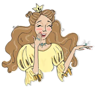 😂 principessa, corona, anello, gioielli, donna, vestito, cartone animato telegram sticker