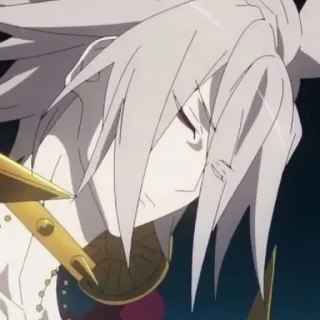 ☀️ anime, white hair, animation, gold armor, facial expression telegram sticker