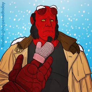 😁 Hellboy nothinghappenedtoday hellboy, fausthandschuh, comic, rot, figur whatsapp sticker