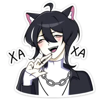 😺 XA XA cat ears, anime style, collar, cute, dark hair, smirk, winking telegram sticker