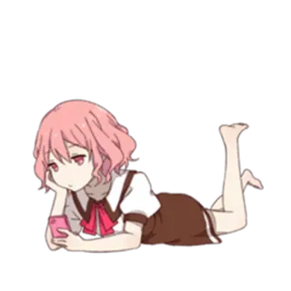 📲 animé, fille, cheveux roses, couchée, mignon, kawaii whatsapp sticker
