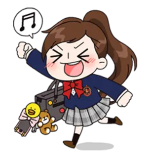 🎵 Мультфильм, Школьница, Аниме, Счастливый, Весёлый, Радостный, Музыкальная нота whatsapp sticker