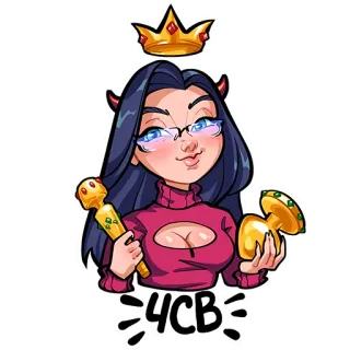 😛 4CB kartun, tanduk setan, wanita, mahkota, fantasi telegram sticker