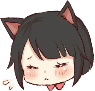 😣 девушка-кошка, аниме, грустный, милый, наклейка, кошачьи уши, румянец telegram sticker