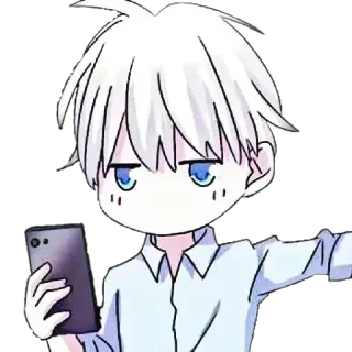 🌨 Anime cowok, Karakter, Ponsel pintar, Chibi, Kasual, Selfie telegram sticker