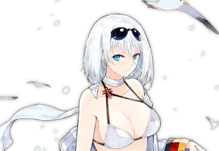 🤨 Anime, Gadis, Pantai, Baju renang, Rambut putih telegram sticker