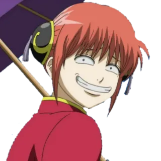 😆 Kagura Gintama anime, kreskówka, dziewczyna, rude włosy, śmieszna mina whatsapp sticker