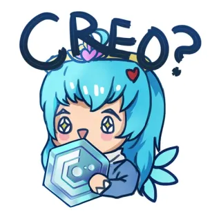 🤑 CREO? fofo, anime, adesivo, pergunta, cabelo azul, chibi, arte digital telegram sticker
