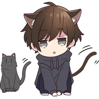 😯 кот, аниме, неко, каваий, чиби, милый, котомальчик whatsapp sticker