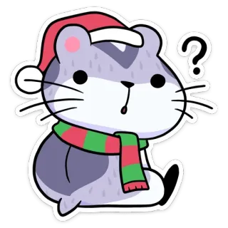 ❓ แฮมสเตอร์, น่ารัก, คริสต์มาส, ฤดูหนาว, สัตว์, เครื่องหมายคำถาม, ผ้าพันคอ, หมวก, คาวาอิ telegram sticker