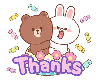 ⭐ Thanks медведь, кролик, милый, спасибо, друзья, конфеты telegram sticker