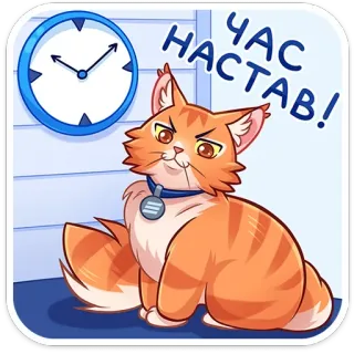 🤨 ЧАС НАСТАВ! cat, clock, time, russian, sticker, animal telegram sticker