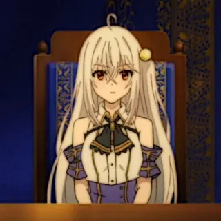 🍪 anime girl, sitting, throne, anime character, red eyes, white hair telegram sticker