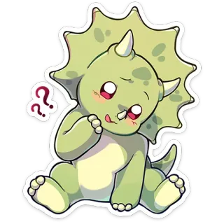 ⭐ ?? dinosaure, tricératops, dessin animé, mignon, kawaii, animal, points d'interrogation telegram sticker