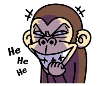 😏 He He He 원숭이, 웃음, 히죽, 만화, 헤헤 telegram sticker