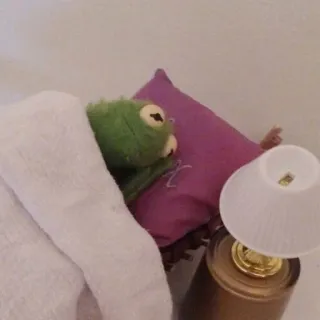 ☹ Kermit Kermit la rana, durmiendo, marioneta, lindo, cama, almohada telegram sticker