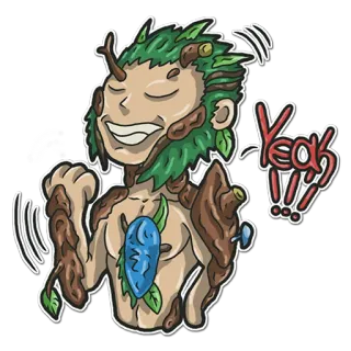 👌 Yeah!!! natura, albero, cartone animato, allegro, entusiasta, personaggio whatsapp sticker