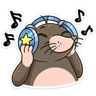 🎶 モグラ, 音楽, ヘッドホン, 漫画, 星, かわいい telegram sticker
