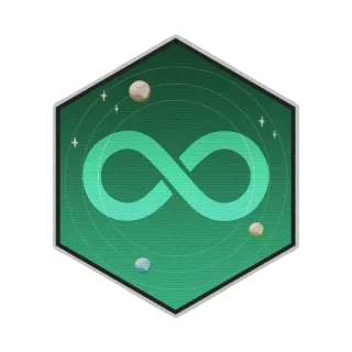 ♾ infinity, space, planets, symbol, green, badge telegram sticker