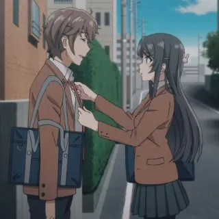 🐰 Sakuta Azusagawa, Mai Sakurajima Rascal Does Not Dream of Bunny Girl Senpai Anime, Couple, Romance, Uniforme scolaire, Affection telegram sticker