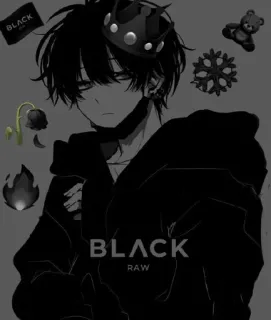 🖤 BLACK RAW Anime, Negro, Crudo, Corona, Estético telegram sticker