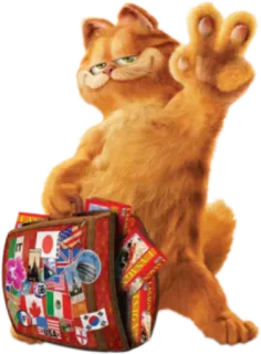 👝 Garfield chat, dessin animé, voyage, valise, autocollants, Garfield whatsapp sticker