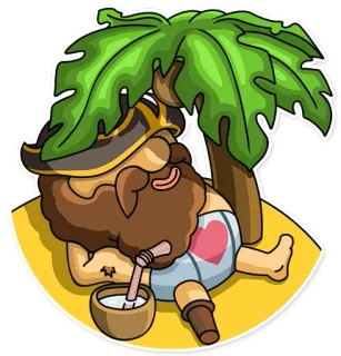 🏝 โจรสลัด, เกาะ, ชายหาด, มะพร้าว, ผ่อนคลาย, การ์ตูน, ตัวละคร whatsapp sticker