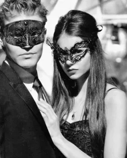 🥀 mascarada, máscaras, pareja, formal, blanco y negro telegram sticker