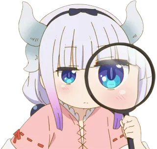 🔍 Kanna Kamui Miss Kobayashi's Dragon Maid Anime, Kanna, Kanna Kamui, Dragão, Lupa, Fofo whatsapp sticker