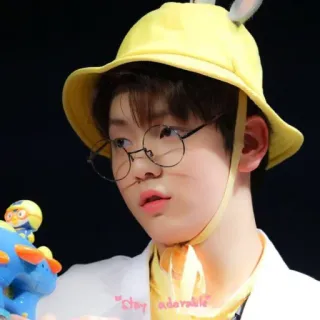 🍥 "Stay adorable" adorable, cute, boy, hat, glasses, yellow, bunny telegram sticker