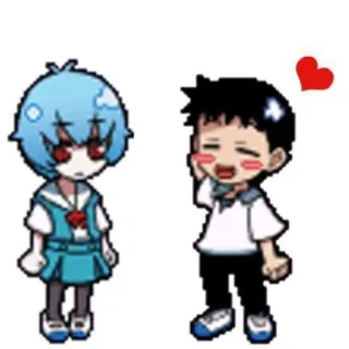 💖 Rei Ayanami, Shinji Ikari Neon Genesis Evangelion アニメ, 漫画, ピクセルアート, かわいい, 愛, ハート, ちび telegram sticker