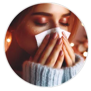 🤧 khăn giấy, cảm lạnh, cúm, phụ nữ, áo len whatsapp sticker
