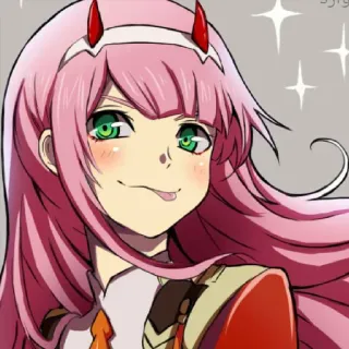 😝 Zero Two Darling in the Franxx 애니메이션, 제로투, 달링 인 더 프랑키스, 분홍 머리, 뿔, 애니메이션 여자, 와이푸 telegram sticker