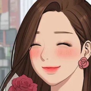 🛍 Frau, Cartoon, lächelnd, Rose, Blume, fröhlich telegram sticker