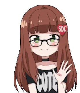 🙋 CUTE ragazza anime, carina, kawaii, occhiali, che saluta, cartone animato, adesivo telegram sticker