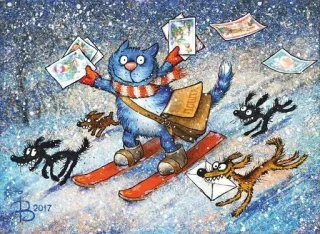 🎄 ПОЧТА cat, mail, winter, dogs, skiing, animals, snow telegram sticker