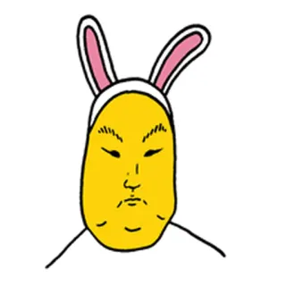 😞 заячьи уши, желтое лицо, мультик, наклейка, юмор telegram sticker