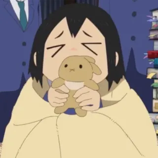 😟 Anime, Triste, Fofo, Personagem, Desenho animado, Coelho, Enrolado em cobertor, Uniforme escolar telegram sticker