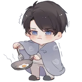 😕 Anime, Chibi, Culinária, Ovo, Frigideira, Fofo, Desenho animado whatsapp sticker