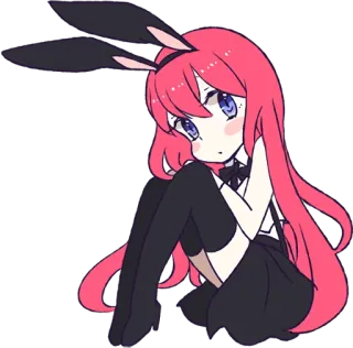 😶 garota anime, orelhas de coelho, fofa, desenho animado, cabelo rosa, kawaii telegram sticker