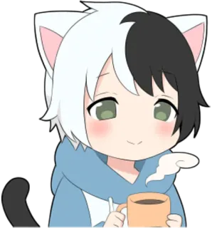 ☕️ Аниме, Кот, Каваий, Милый, Чиби, Напиток, Кофе telegram sticker