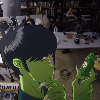 🥸 Murdoc Niccals gorillaz, murdoc niccals, kartun, racun, tengkorak, band telegram sticker